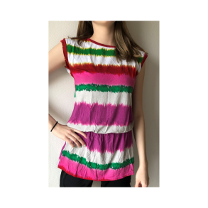 Kort kjole/bluse. Lilla/grn/grstriber