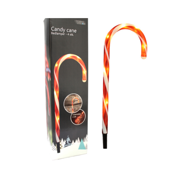 Candy Cane bedlamper  4 stk.  LED med timer  Batteridrevet