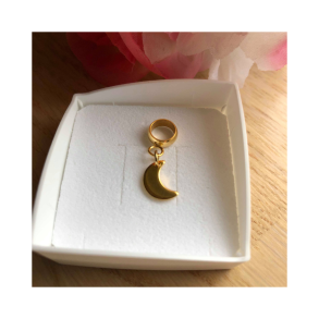 Charm med forgyldt halvmne  passer til 5 mm lderarmbnd