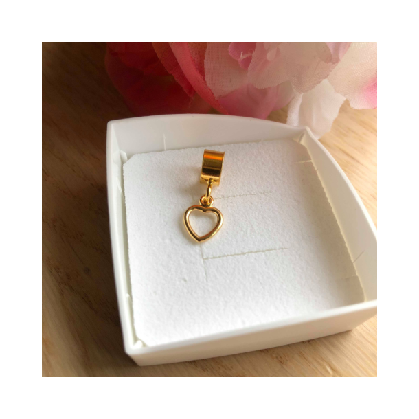 Charm til 5 mm lderarmbnd m/forgyldt hjerte 10mm