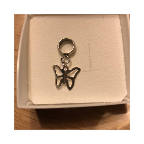 Charm til 5 mm lderarmbnd m/forslvet sommerfugl