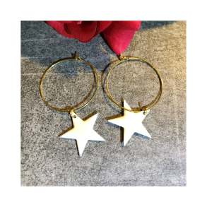 Creol med Hvid Stjerne  Forgyldt Rustfrit Stl & Emalje (3 cm / 22 mm)