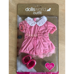 Dukket�j Kjole og sko. Fra Dolls World. Passer til dukker op til 36 cm.