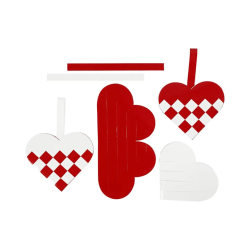 Flettede julehjerter. Materialest. Rde/hvide. Str. ca. 13,50x12,50 cm