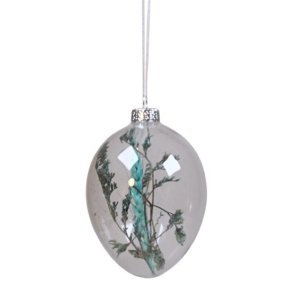 Trret blomst i glasg til ophng. Str. 10,5x7,5 cm