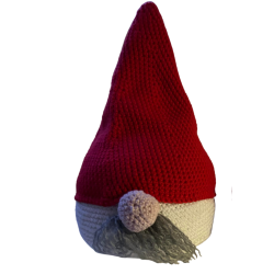 Hjemmehklet genert hue nisse.  Ca 23 cm hj.