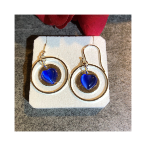 Hngereringe med Blt Hjerte  Sterling Slv & Forslvet Skive (12 mm)