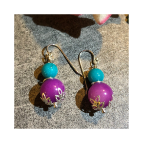 Hngereringe med turkis og lilla perle  Sterling slv & candy jade