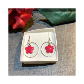 Hngereringe med Pink Emaljeblomst  Sterling Slv & Ring (20 mm)