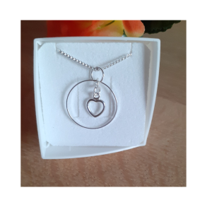 Halskde med Hjerte i Ring  Forslvet Veneziakde (45 + 3 cm)