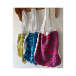 Hjemmehklet taske-net-mulepose. Str. ca 42x42 cm uden hank