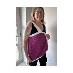 Hjemmehklet taske-net-mulepose. Str. ca 42x42 cm uden hank