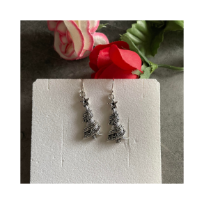 Julereringe med fladt juletr  Antik slvfarvet nikkelfri metal & sterling slv