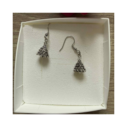 Julereringe med rundt juletr  antik slvfarve, nikkelfri, sterling slv rekrog