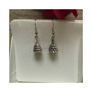 Julereringe med rundt juletr  antik slvfarve, nikkelfri, sterling slv rekrog