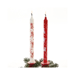 Kalenderlys med Bramming-nisser  22 mm x 30 cm  Rd eller hvid