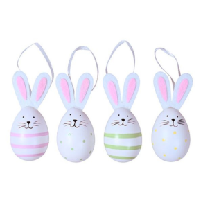 Pskeharer i tr til ophng. Str. 10x4 cm. Pose a 4 stk.