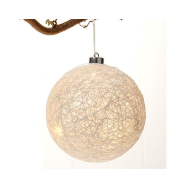 Julekugle i plast med hvid snor 12 cm m/ledlys