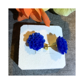 restik med Bl Dahlia  Forgyldt Messing & Resinblomst (15 mm)