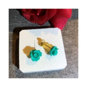 restik med Turkis Rose  Forgyldt Messing & Resinblomst (10 mm)