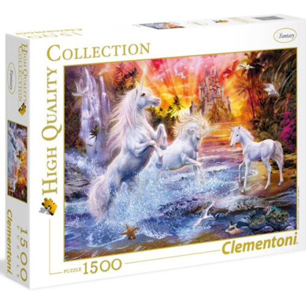 Puslespil. 1500 brikker. Motiv Wild Unicorns. Fra Clementoni