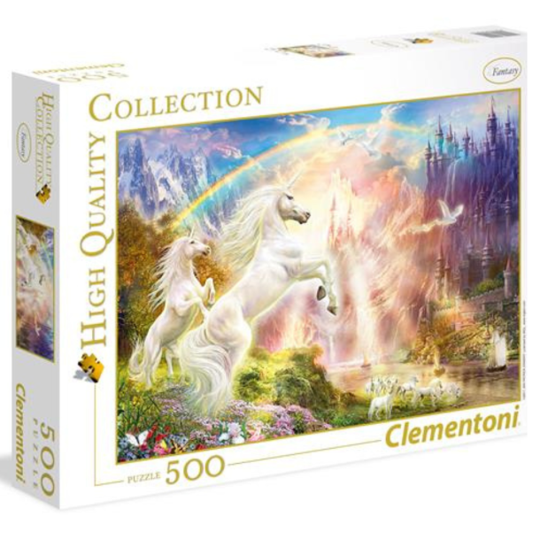 Puslespil. 500 brikker. Motiv: Sunset unicorn. Fra Clementoni
