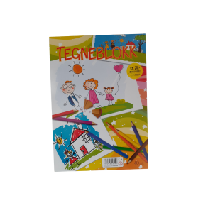 Tegneblok. Str. A4. 40 sider. Forside billede: tegninger