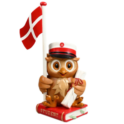 Ugle. Student figur. Rd eller bl hue. Str. 20x8,5x6 cm